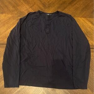 Vince Mens XL Long‎ Sleeve Navy Blue Henley Shirt Casual Modern Top |F1